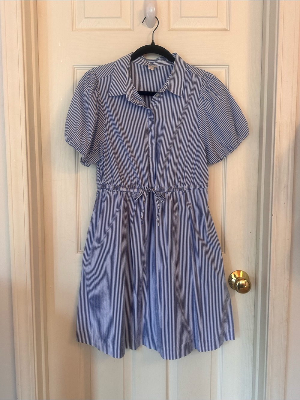 Blue and White Striped Shirt Dress